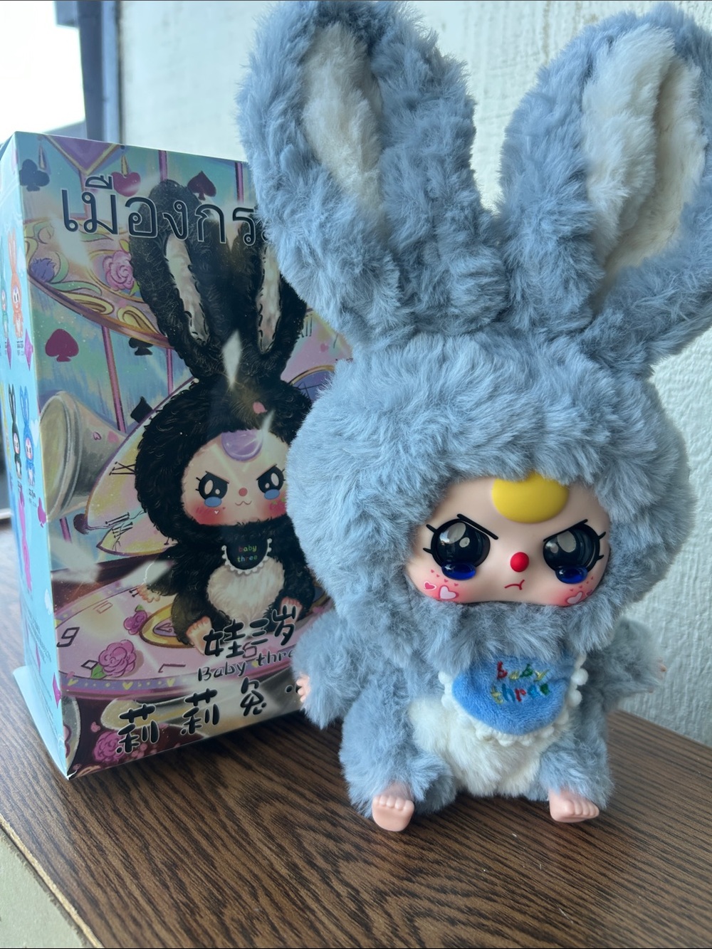 Cute Grey Bunny Plush Doll with Decorative Bib